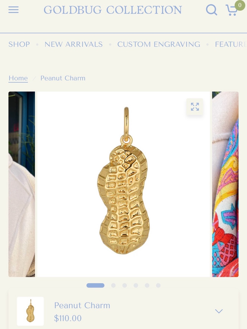 Goldbug Peanut Pendant with gold chain necklace - Picture 4 of 7